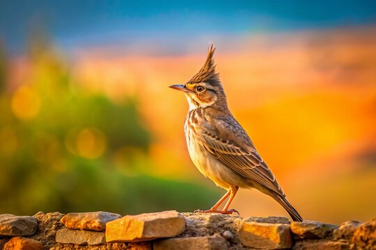 Crested Lark Bird on Rural Maharashtra Landscape, India - Architectural Photography