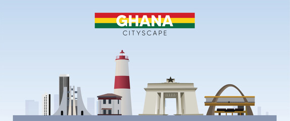 Ghana cityscape with famous landmarks vector poster