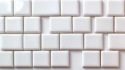 A close-up view of white ceramic tiles arranged in a modern, sleek pattern, ideal for contemporary interiors and design inspiration.