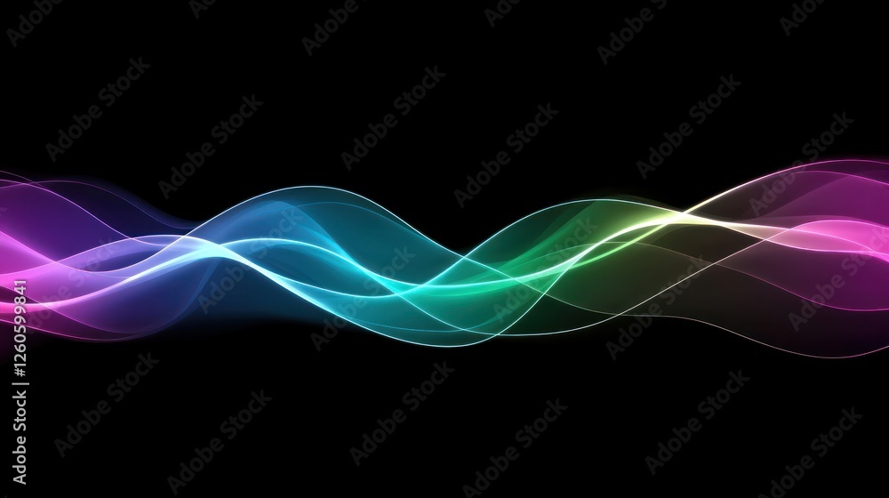 Poster abstract colorful waveforms on black background, dynamic flow