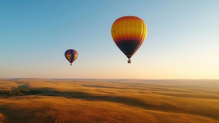 Obraz premium Vibrant rainbowcolored hot air balloons floating over an open field
