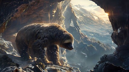 The Giant Ground Sloth, an ancient herbivore from the Ice Age, was a massive, slow-moving mammal that could grow up to 20 feet long and weigh over 4 tons. Covered in thick fur with long, curved claws 