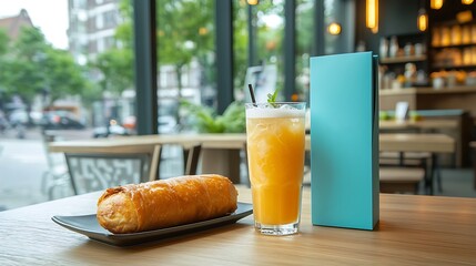 Savoring fresh juice and pastry at urban  food photography vibrant city vibe healthy choices