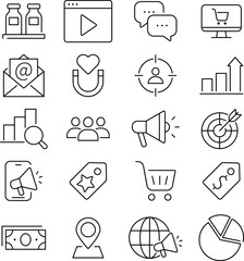 Marketing Line Editable Icons set. Vector illustration in modern thin line style of business icons: functions, principles, goals, and more. Pictograms and infographics for mobile apps