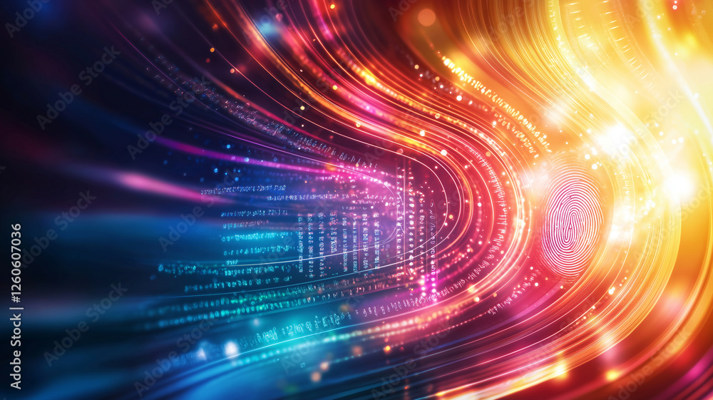 Poster colorful abstract background with fingerprint pattern and flowing lines, showcasing vibrant hues and