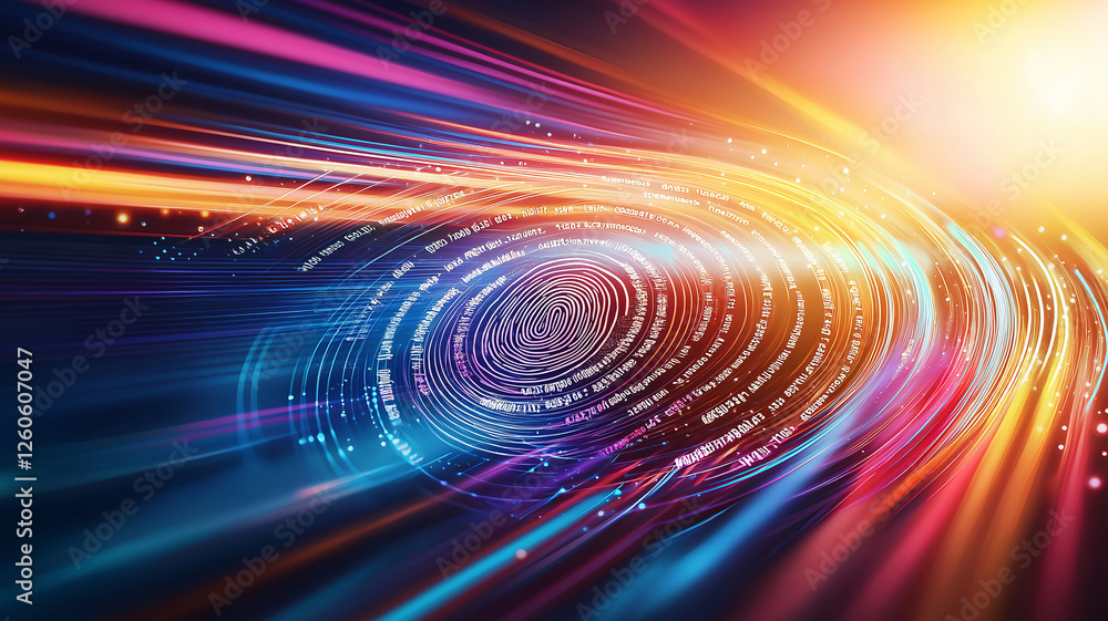 Poster colorful abstract background with fingerprint pattern, showcasing vibrant lines and light effects. t