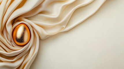 Golden Easter egg on luxurious silk fabric