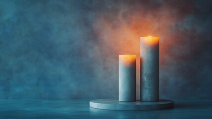 Warm candlelight softly illuminates grey stone candles. AI Generated