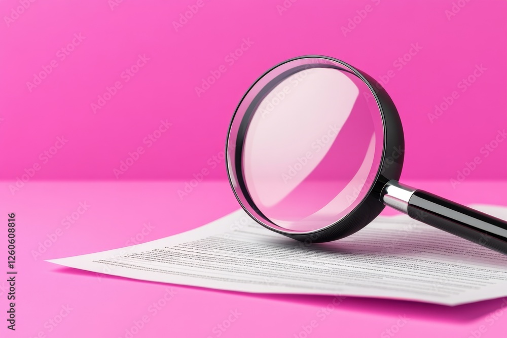 Poster a clean minimalist icon of a magnifying glass over a document, symbolizing research methods
