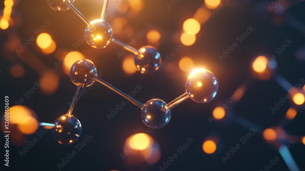 Poster abstract molecular structure with luminous orbs and connecting bonds