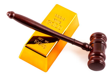 Gold bar and judge's gavel