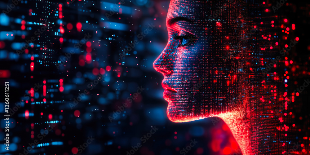 Aufkleber empowering ai visualization concept with digital human face symbolizing democratization of artificia