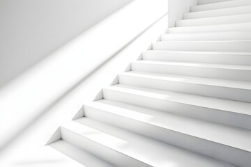 Obraz premium Minimalist White Staircase with Geometric Shadow Play Architectural Interior Design