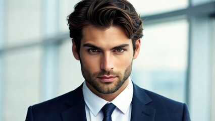 Fototapeta premium Handsome businessman in suit and tie, serious expression. Close up portrait. 