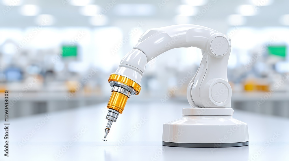 Poster robotic arm with precision tool and modern laboratory background in high-tech environment