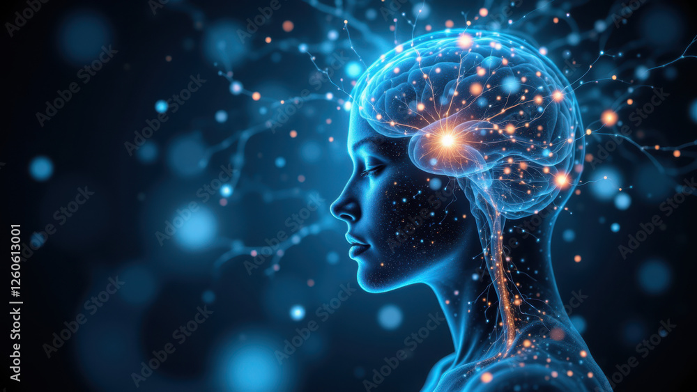 Poster a person's head with a visual representation of the vns or vagus nerve stimulation system, showing i