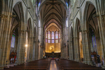 Fototapeta premium San Sebastian, Spain - 9 Feb 2025: Interior of Buen Pastor Cathedral in San Sebastian, Basque Country