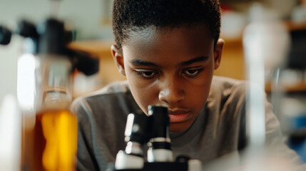 Young scientist conducting experiment in a classroom lab focused learning environment educational observation