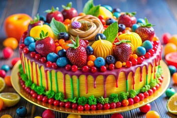 Delicious Homemade 50th Birthday Cake with Colorful Icing and Sweet Surprises