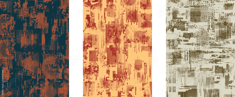 Aufkleber Background with glitch distorted grunge textures . grunge background texture with halftone dots, glitched shapes, textures and lines .Screen print vector background with grunge textured surface.