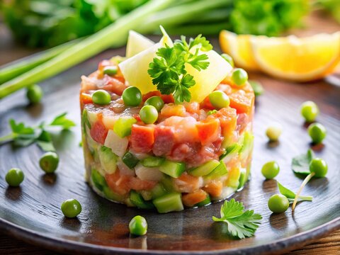 Delicious Lampuga Fish Tartare with Celery and Garnish - Vibrant Food Photography