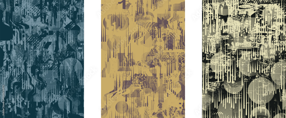 Aufkleber Background with glitch distorted grunge textures . grunge background texture with halftone dots, glitched shapes, textures and lines .Screen print vector background with grunge textured surface.