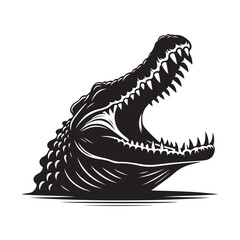 Crocodile mouth open Silhouette Vector Illustration, Solid White Background.