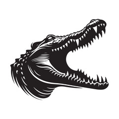 Crocodile mouth open Silhouette Vector Illustration, Solid White Background.