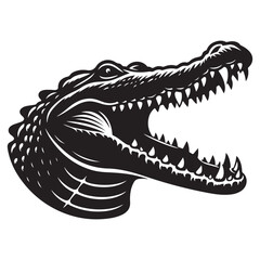 Crocodile mouth open Silhouette Vector Illustration, Solid White Background.