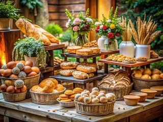 Fototapeta premium Delicious Wedding Buffet Bread Selection: Crusty Loaves & Rolls