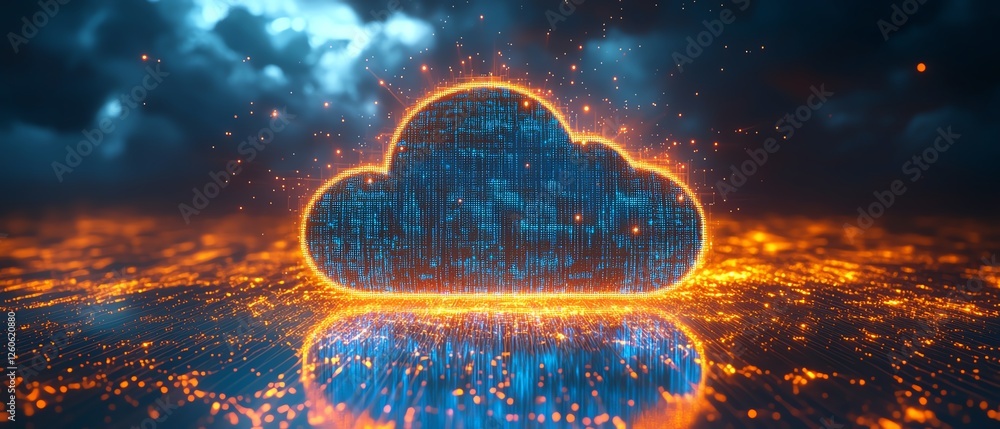 Aufkleber a digital business ecosystem thriving in a cloud computing environment, data streams flowing seamles