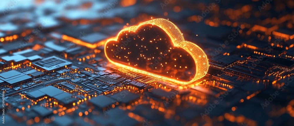 Poster a digital business ecosystem thriving in a cloud computing environment, data streams flowing seamles