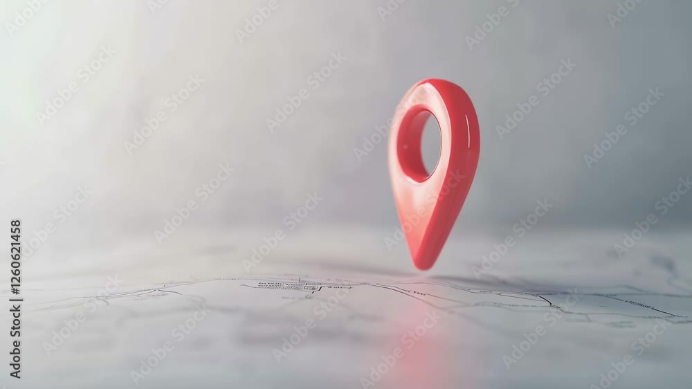 Poster red location pin floating over a stylized map, useful for illustrating concepts related to online na