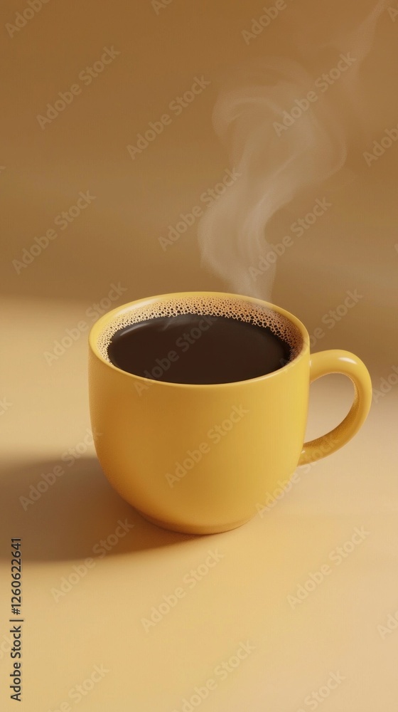 Poster a bright yellow cup filled with steaming hot coffee rests on a smooth surface. the gentle swirl of s