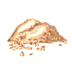 Brown sugar in pile. Hand drawn watercolor illustration isolated. Product of sugar cane processing. Clipart of natural sweet food for design. Ingredient for cooking and bakery. Sweetener for beverage.