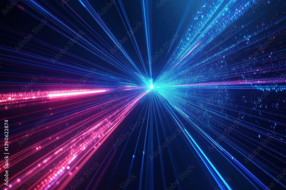 Poster exploring the depths of abstract digital technology with vibrant light patterns