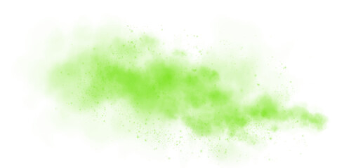 Fantastic green smoke background. Green spice powder explosion, spice splash, Magic smoke with glitter and small particles, fog with glowing particles, green steam. PNG.
