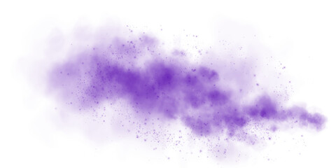 Fantastic purple smoke background. Purple spice powder explosion, spice splash, Magic smoke with glitter and small particles, fog with glowing particles, purple steam. PNG.
