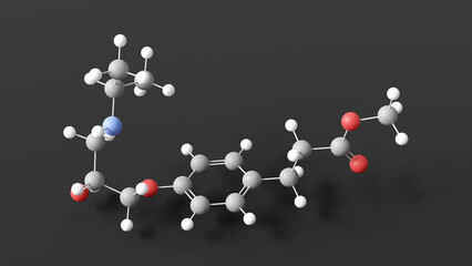 esmolol molecule 3d, molecular structure, ball and stick model, structural chemical formula beta blockers