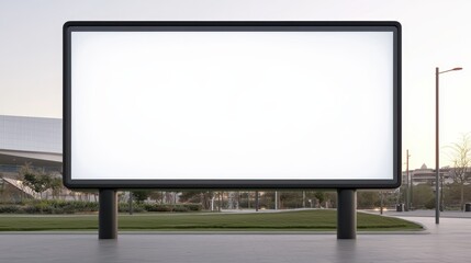 Fototapeta premium A large blank billboard stands in a spacious area, surrounded by greenery, ready for advertisement or promotional content.