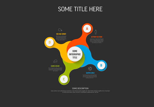 Colorful Dark Infographic Design with Four Letter Elements or sections