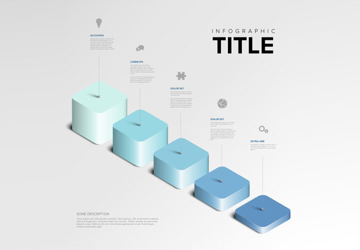 3D Blue Gradient Infographic Steps with Icons and description on light background