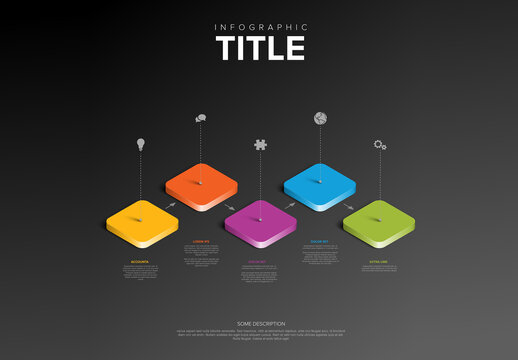 Colorful dark 3D isometry Infographic Design with five elements on Light Background
