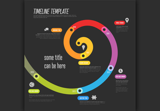 Colorful Dark Spiral Timeline Templare Infographic for project evolution