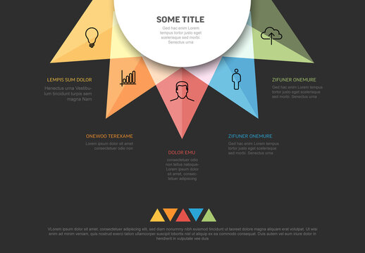 Colorful Dark Infographics Design with Icons Text and five sections for content placement