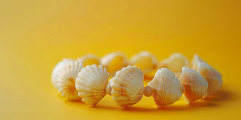 Shell bracelet displayed against a bright yellow background