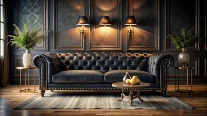 Dramatic Black Sofa in Elegant Living Room - Surreal Photography