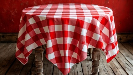 Vibrant gingham tablecloth enhances rustic wooden table