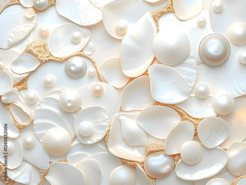 Poster shimmering pearl texture: a captivating abstract background featuring an array of smooth, pearl-like