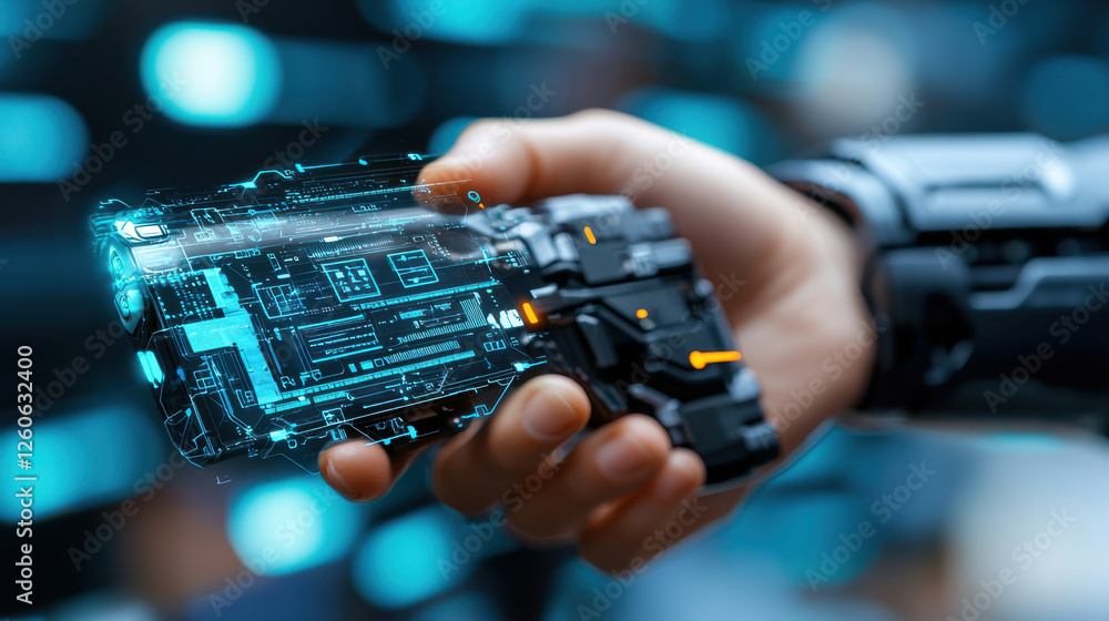 Aufkleber close up of robotic hand interacting with digital interface, showcasing advanced technology and futu